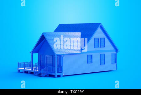 3d reso illustrazione di una casa blu Foto Stock