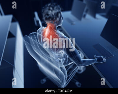 3d reso illustrazione di un uomo al lavoro su un pc - dolorosa muscoli Foto Stock