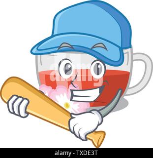 Riproduzione di baseball di rosa canina sopra di tè in legno tavolo mascotte Illustrazione Vettoriale