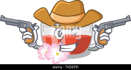 Cowboy tè rosa canina sopra la mascotte di legno tabella Illustrazione Vettoriale