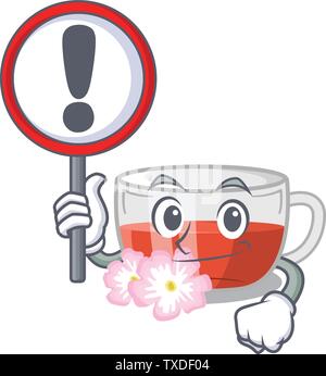 Con segno di rosa canina sopra di tè in legno tavolo mascotte Illustrazione Vettoriale