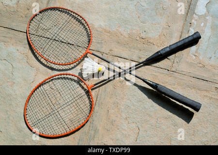 Badminton Racchette sul pianale in agro di Pune, Maharashtra, India, Asia Foto Stock