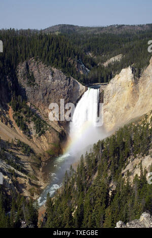 Il fiume Yellowstone cade sopra le Cascate Inferiori come si immerge attraverso il Grand Canyon di Yellowstone nel Parco Nazionale di Yellowstone, Wyoming, luglio 29, 2006. (UPI foto/A.J. Sisco) Foto Stock