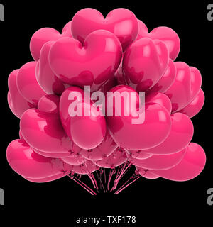 Party palloncini amore rosa a forma di cuore. palloncino elio mazzetto. compleanno, matrimoni, matrimonio decorazione romantica. evento, celebrazione simbolo. 3D render Foto Stock