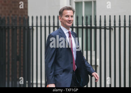 Londra, Regno Unito. Il 25 giugno, 2019. Jeremy Hunt il Segretario di Stato per gli Affari Esteri arriva a Downing Street settimanale per la riunione di gabinetto. Jeremy Hunt è un rivale di Boris Johnson contender di diventare il leader del partito conservatore e del Primo Ministro Credito: amer ghazzal/Alamy Live News Foto Stock