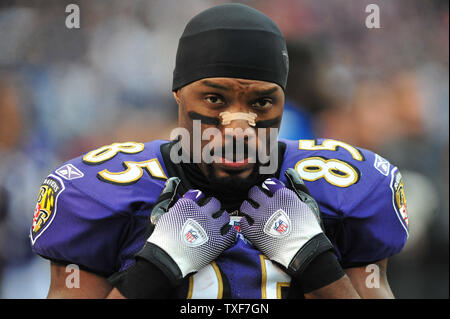 Baltimore Ravens wide receiver Derrick Mason è visto come i corvi giocare a Cincinnati Bengals a M&T Bank Stadium di Baltimora il 2 gennaio 2011. UPI/Kevin Dietsch Foto Stock