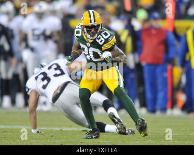 Green Bay Packers wide receiver Donald conducente celebra dopo un fermo durante il secondo trimestre contro Oakland Raiders a Lambeau Campo sul dicembre 11, 2011 in Green Bay, Wisconsin. I packers ha vinto 46-16. UPI/Brian Kersey Foto Stock