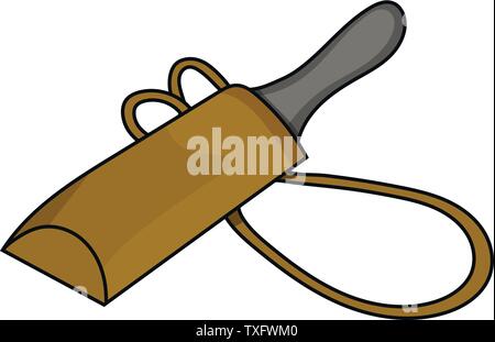 Cartoon coltello in caso isolato su sfondo bianco. Arma medioevale. Elementi di avventura. Illustrazione di vettore per il tuo design, gioco, la scheda Web. Illustrazione Vettoriale