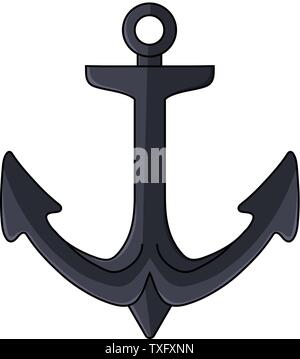 Cartoon nave in metallo isolato di ancoraggio su sfondo bianco. Attrezzature della nave. Illustrazione di vettore per il tuo design, gioco, la scheda Web. Illustrazione Vettoriale