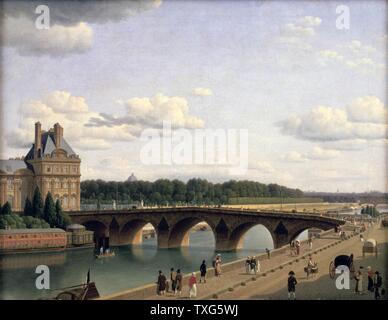 Christoffer Wilhelm Eckersberg scuola danese vista del Pont Royal e Quai Voltaire - Parigi Olio su tela Foto Stock