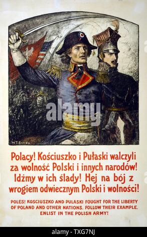 I Guerra Mondiale esercito polacco poster di reclutamento Casimir Pulaski e Thaddeus Kosciuszko, XVIII e XIX eroi polacchi utilizzato per lanciare un appello al nazionalismo polacco di reclutare gli uomini per lottare per il loro paese Chromolithograph Foto Stock