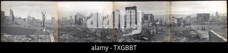 Panorama di San Francisco di California Street - Hill. Mostra la distruzione dopo il terremoto. Foto Stock