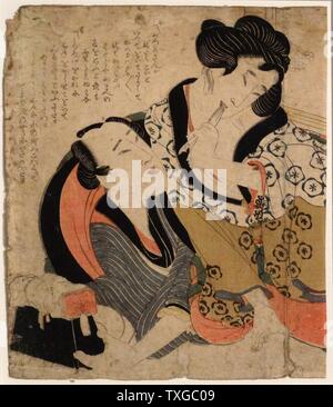 Dopo il mizuage (deflowering) attribuito a Yanagawa Shigenobu (1787-1832), pittore giapponese in stile Ukiyo-e. 1830 Foto Stock