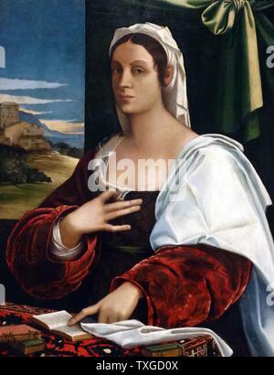 Ritratto di Vittoria Colonna, marchesa di Pescara, era una nobildonna italiana e poeta. Di Sebastiano del Piombo (1485-1547), pittore italiano del Rinascimento e nei primi periodi di manierista famoso per la sua combinazione di colori di scuola veneziana e le forme monumentali della scuola romana. Datata XVI Secolo Foto Stock