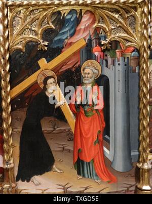 Pala raffigurante San Michele e San Pietro di Bernat Despuig (1383-1451) Pittore gotico dal catalano. Datata xiii secolo Foto Stock
