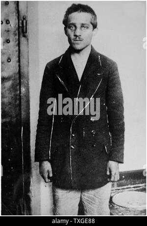 Fotografia di Gavrilo Princip (1894-1918) serbo-bosniaco che assassinò arciduca Francesco Ferdinando di Austria e di sua moglie Sophie, duchessa di Hohenberg, a Sarajevo il 28 giugno 1914 Foto Stock