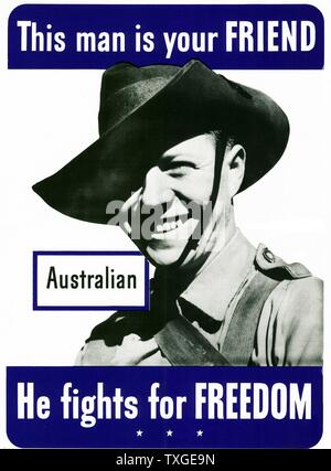 Patriotic Seconda Guerra Mondiale poster raffigurante un australiano alleato americano. Datata 1943 Foto Stock
