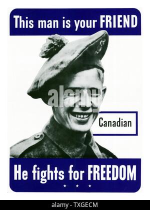Patriotic Seconda Guerra Mondiale poster raffigurante un Canadian alleato americano. Datata 1943 Foto Stock