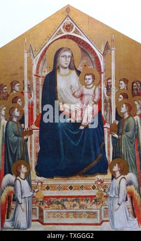 Pittura intitolato "Madonna col Bambino in trono" di Giotto di Bondone, Italiano pittore e architetto. Datato xiv secolo Foto Stock