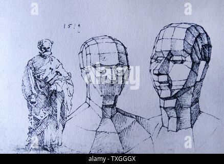 Schizzo intitolato "due teste diviso in sfaccettature' da Albrecht Dürer (1471-1528), pittore, incisore e teorico del Rinascimento tedesco. Datata XVI Secolo Foto Stock