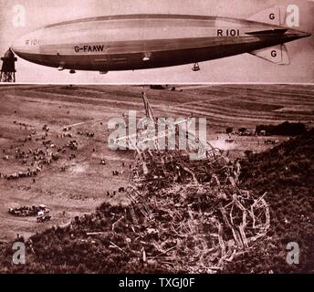 R101 è stato uno a British dirigibile rigido completata nel 1929. si è schiantato il 5 ottobre 1930 in Francia durante la sua Maiden Voyage d'oltremare, uccidendo 48 delle 54 persone a bordo Foto Stock