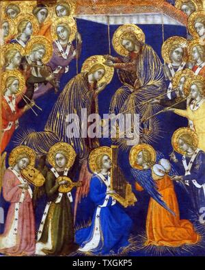 Pittura intitolata 'L'Incoronazione della Vergine" da Barnaba da Modena (1328-1386) un pittore italiano e considerato il primo pittore lombardo. Datato xiv secolo Foto Stock