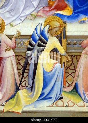 Dettaglio dalla pittura intitolata 'L'Incoronazione della Vergine e Santi adorante' di Lorenzo Monaco (1370-1425) un pittore italiano del tardo gotico-rinascimentale precoce età. Datata xv secolo Foto Stock