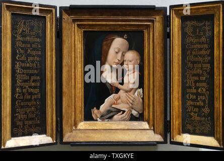 Pittura intitolata 'la Vergine e il bambino da un inseguitore di Hugo van der Goes. Datata xv secolo Foto Stock