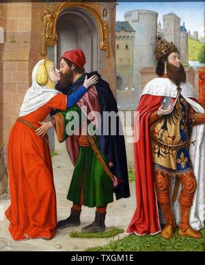 Pittura intitolato "Charlemagne e l'incontro presso il Golden Gate' da Jean Hey (1480-1500) un Early Netherlandish pittore. Datata xv secolo Foto Stock