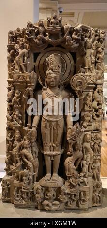 La scultura raffigurante Harihara, Vishnu e Shiva combinati, dalla dinastia Chandela. Datata xi secolo Foto Stock