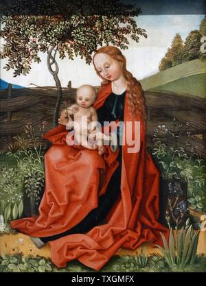 Pittura intitolato "La Vergine e il bambino nel Giardino' nello stile di Martin Schongauer (1448-1491) un incisore tedesco e pittore. Datata xv secolo Foto Stock