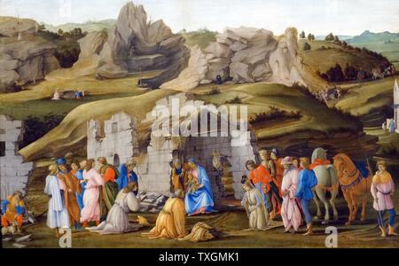 Pittura intitolato "L'Adorazione dei Magi" di Filippino Lippi (1457-1504) un pittore italiano durante il Rinascimento a Firenze. Datata xv secolo Foto Stock