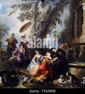 Pittura intitolato " Il Ritorno dalla caccia" da Joseph Parrocel (1646-1704) un pittore barocco francese. Datata xviii secolo Foto Stock