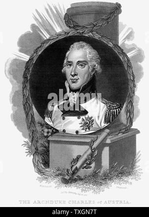 Charles, Arciduca d'Austria (1771-1847) ha celebrato generale. Sconfisse Napoleone ad Aspern (Maggio 1809). Incisione su rame c1815 Foto Stock