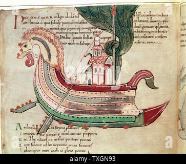 Norse dragon-prowed nave. Manoscritto anglosassone, decimo secolo. British Museum di Londra Foto Stock