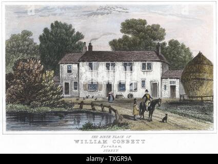 William Cobbett (1763-1835). Scrittore inglese, campione dei poveri e uomo politico radicale. La casa a Farnham, Kent, in cui Cobbett nasce la stampa pubblicato Londra 1834 Foto Stock