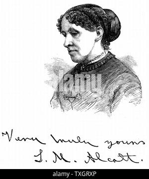 Louisa May Alcott (1832-1888) lo scrittore americano 1875 incisione su legno Foto Stock