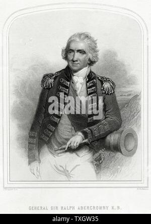 Ralph Abercromby (1734-1801), il soldato scozzese leader generale Anglo-Turkish successo forza contro il francese a Aboukir Bay (Alessandria) 21 marzo 1801, in cui l'impegno è rimasto ferito mortalmente dopo incisione ritratto da Hoppner Foto Stock