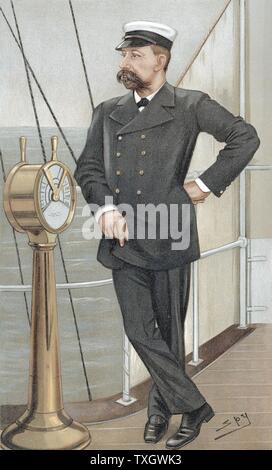 Alberto I, il Principe di Monaco (1848-1871), oceanografo amatoriale. Istituito il Museo Oceanografico di Monaco e l Istituto Oceanografico di Parigi. Giugno 1900 Cartoon da "PY" (Leslie Ward - 1851-1922) per "Vanity Fair' mostra di lui sul ponte della sua barca Londra Foto Stock