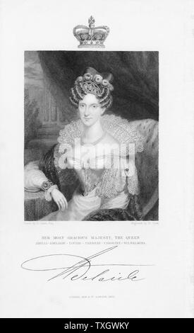 Adelaide di Sassonia Coburgo - Gotha Meiningen (1792-1849) tedesco-nato regina consorte di Guglielmo IV di Gran Bretagna (1830-37). Incisione verticale pubblicato Londra 1832 Foto Stock