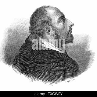 San Tommaso d Aquino (c1225-74) Italiano filosofo e teologo. Uniti Ordine Domenicano (nero frati), ha studiato sotto Albertus Magnus. Scritto commenti su Aristotele incisione su rame Foto Stock