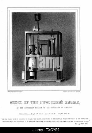 Modello di Newcomen motore di vapore. È stato durante la riparazione di questo motore che Watt è detto di avere inventato il condensatore separato. Da George Williamson 'Memorials di James Watt' 1856. Litografia Foto Stock