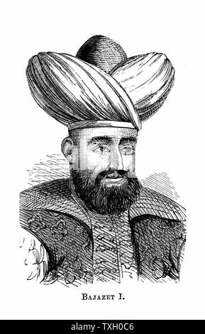 Bayezid I (d1403) sultano dell impero ottomano dal1389; sconfitto da Tamerlane (Timur) 1402. Incisione su legno Foto Stock