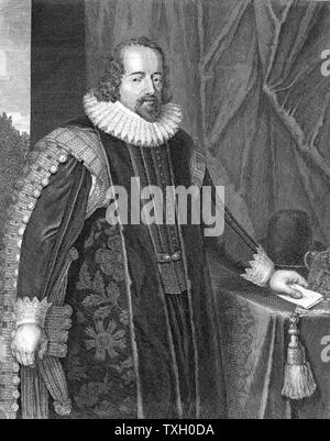 Francis Bacon (1561-1626) Viscount St Albans. Filosofo inglese, scienziato e statista. Qui mostrato dopo la sua nomina come Lord Cancelliere (1618). Nel campo della scienza raccomanda di osservazione e di esperimento anziché aristotelica logica deduttiva. Incisione su rame di George Vertue Foto Stock