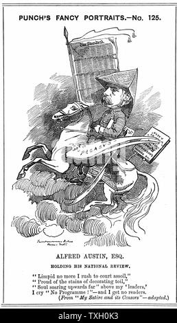 Alfred Austin (1835-1913) poeta britannico laureate dal 1896. Cartone animato da Edward Linley Sambourne (1844-1910) nella fantasia della serie di ritratti in 'Foratura', Londra, 3 marzo 1883, quando Austin divenne editore del "Rassegna Nazionale'. Incisione. Foto Stock