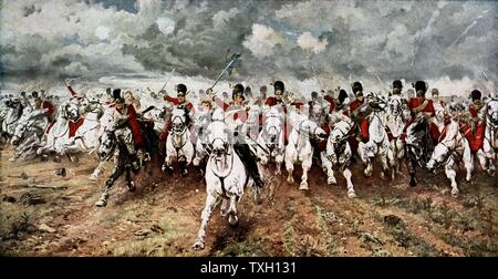 'Scotland per sempre". La carica degli scozzesi grigi a Waterloo, 18 giugno 1815. Dopo la pittura da Lady Butler Foto Stock