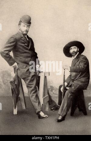 Max Kalbeck, biografo di Johannes Brahms, sinistra e Brahms' viennese di amico Dr Otto Bauer, indossando reciprocamente i cappelli. Dalla fotografia scattata in Ischl, 1892. Foto Stock