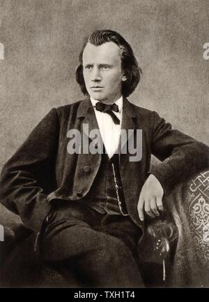 Johannes Brahms (1833-1897) del compositore tedesco, c1866. Mezzitoni da una fotografia. Foto Stock