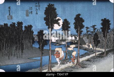 Utagawa Hiroshige (1797-1858) scuola giapponese il 53 stazioni di Tokaido: Luna a Numazu 1832 Collezione privata Foto Stock
