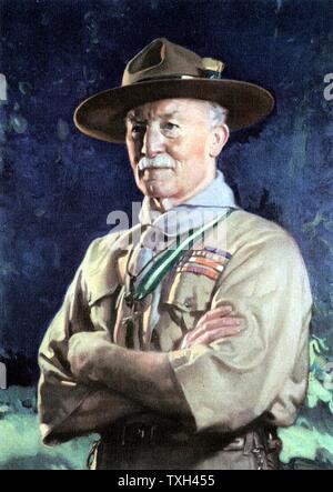 Robert Stephenson Smyth Lord Baden-Powell (1815-1941) lst Visconte Baden-Powell. Soldato inglese; difensore di Mafeking in guerra boera (1899-1900) Fondatore di Boy Scout (1908), e Girl Guides (1910), cuccioli di lupo (1916). In uniforme Scout Foto Stock